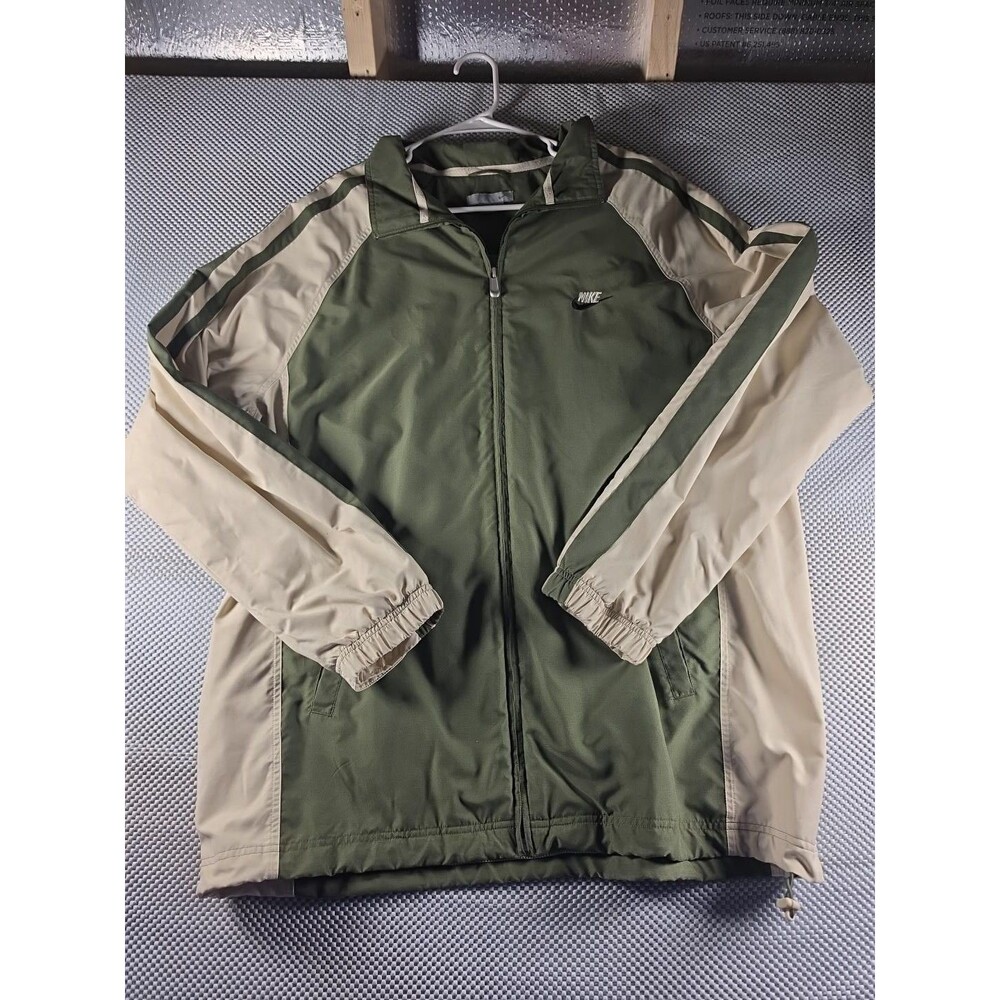 Nike Mens XL Windbreaker Jacket Green Tan Full Zip Lightweight Mesh Lined